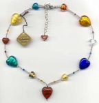Multicolored Hearts, Silver Necklace